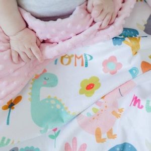 Pink dinosaur minky blanket